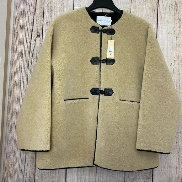 NWT Rebecca Minkoff womens Shearling Toggle Sherpa Coat Wool Blend Coat Size XL - Picture 2 of 14